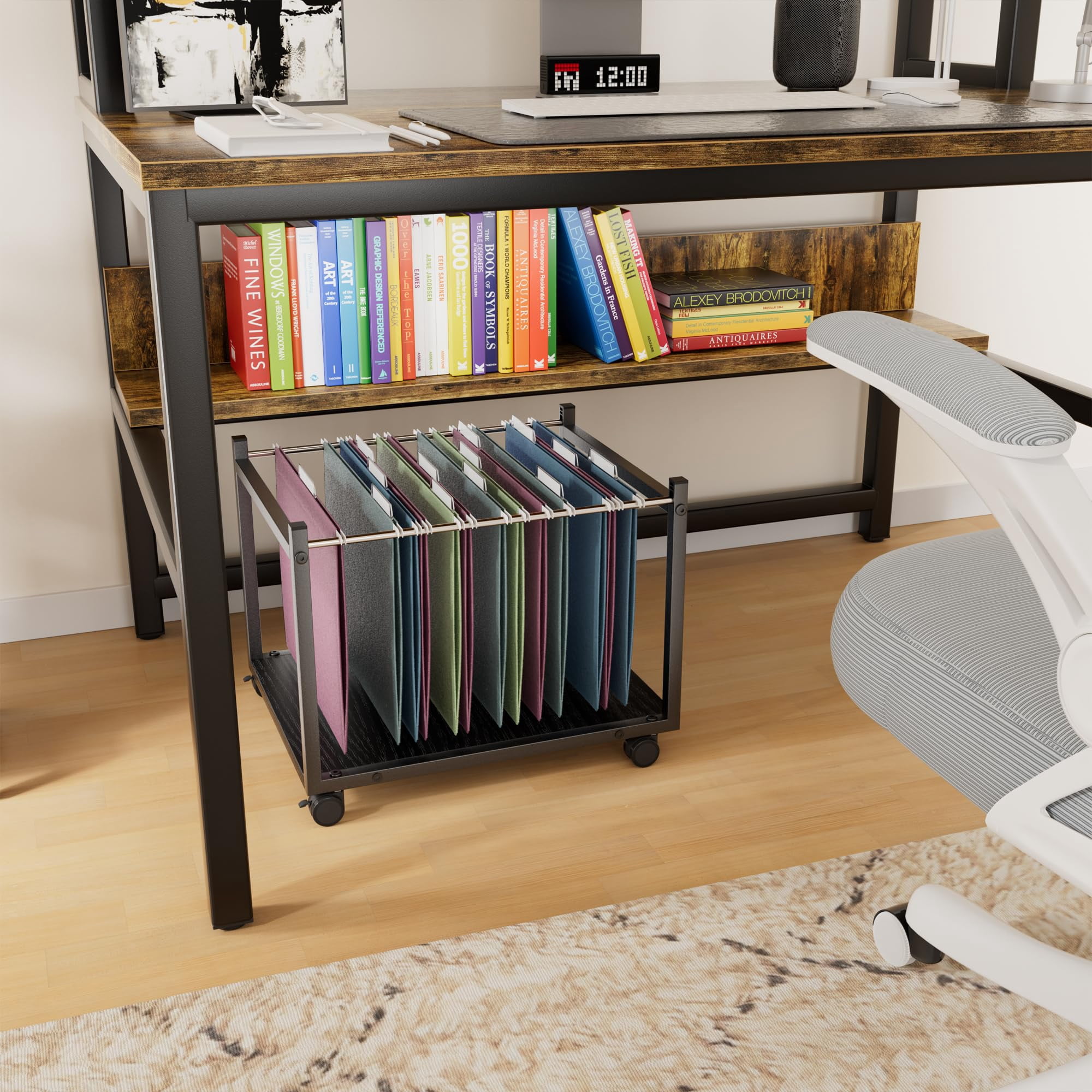 Aquzee Rolling File Carts with Wheels Hanging Files, Under Desk File Organizer for Home Office, Small Mobile Filing Cart Organizer on Wheels