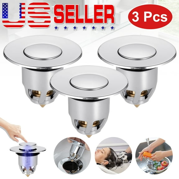 3 PACK Wash Basin Bounce Drain Filter No Overflow Pop Up Bathroom Sink Drain Stopper Plug with Filter Basket for Bathtub Sink