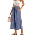 thumbnail image 2 of Admvng Women's Striped Wide Leg Elastic High Waist Pockets Culottes Copped Pants, 2 of 7