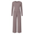 thumbnail image 4 of KVPLBQFD Girls 2 Piece Long Sleeve Fitted Basic Tees + Wide Leg Pant Outfits Kids Fall Fashion School Outfits Teens Y2k Sports Clothes 2026, 4 of 6