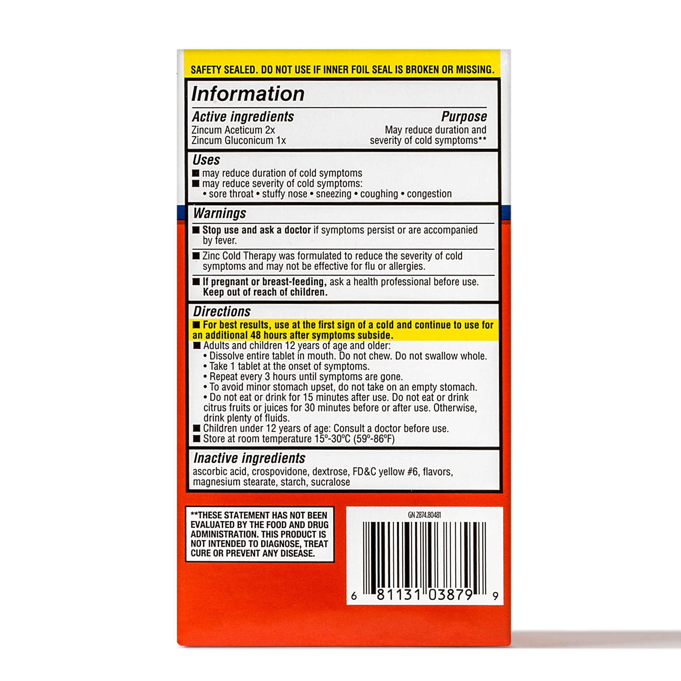 Equate Zinc Cold Therapy Tablets, Citrus Flavor, 25 Count