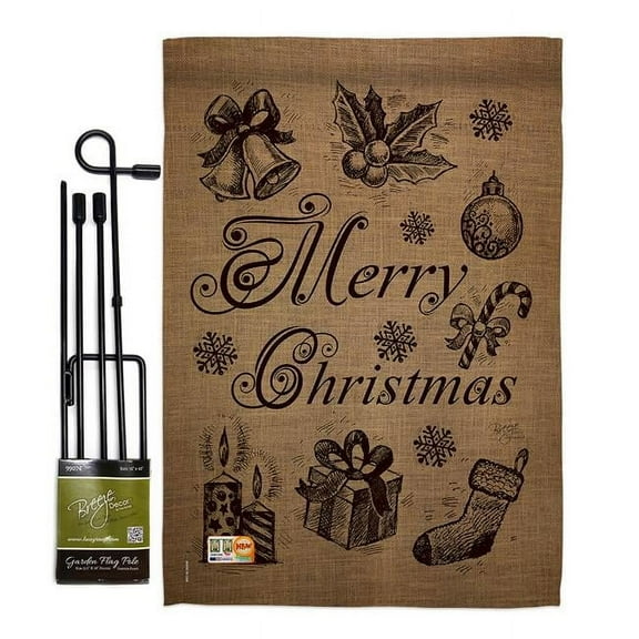 Breeze Decor BD-XM-GS-114107-IP-BO-D-US14-BD 13 x 18.5 in. Favorite Things Winter Christmas Impressions Decorative Vertical Double Sided Garden Flag Set with Banner Pole