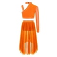thumbnail image 2 of Alvivi 2PCS Lyrical Dance Outfits for Girls Crop Top with Irregular Mesh Skirt Latin Jazz Dancewear Orange 8, 2 of 5