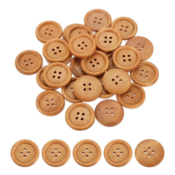 Uxcell 50 Pcs Wooden Buttons 1" 4 Hole Round Wood Sewing Button Craft Flatback for Sewing DIY Craft Earthy Yellow