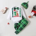thumbnail image 3 of Newborn Baby Boys First Christmas Outfit Infant Deer Gentleman Bodysuit Plaid Pants Hat Set, Green, 3 of 8