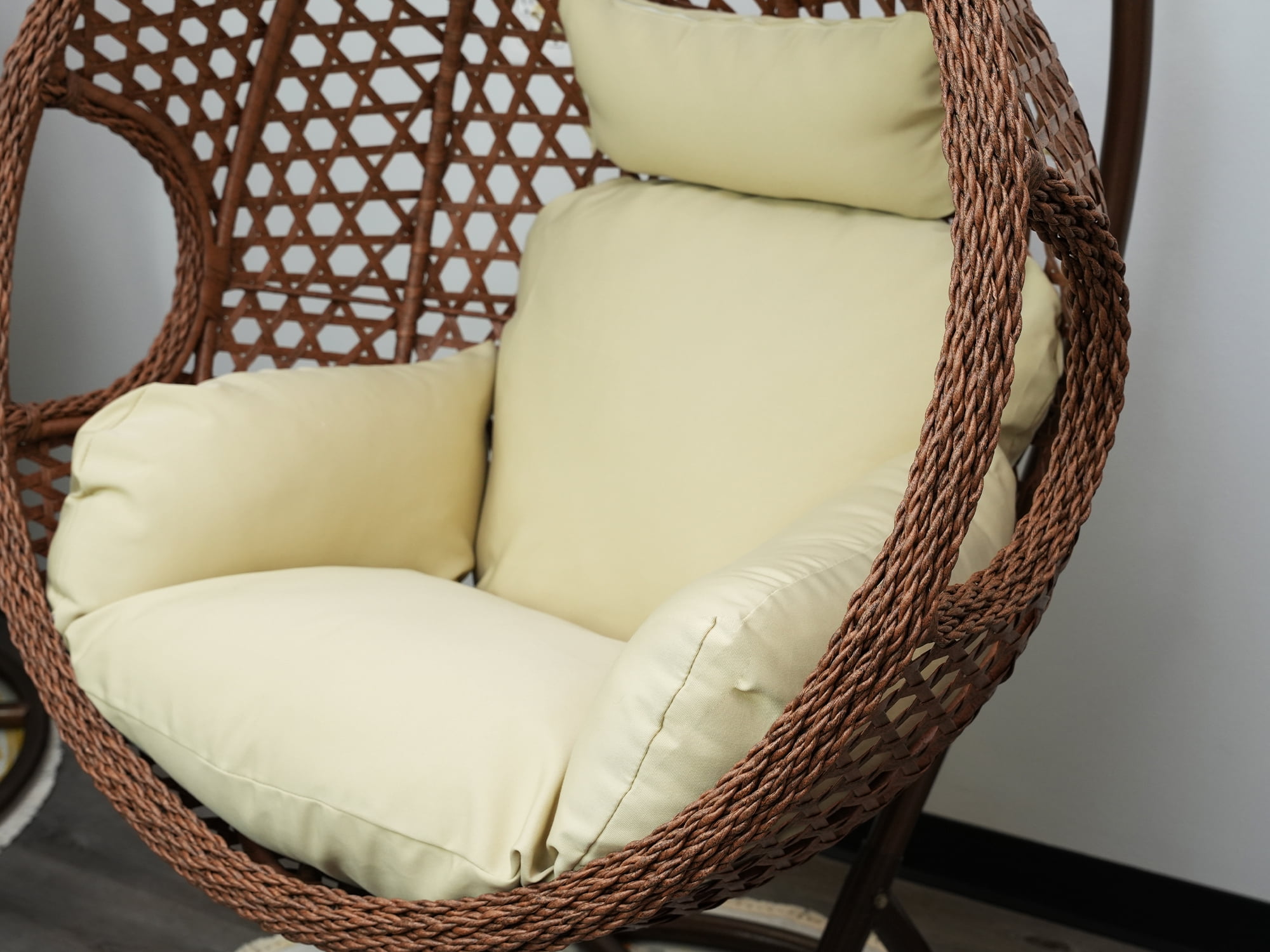 SK CHUMRA Egg Chair Cushion Hanging Basket Chair Pads Wicker Rattan Hanging Seat Cushion Nonslip Soft Headrest & Armrest Outdoor Porch Backyard UV Resistant Patio Hammock Swing Cushions (Beige)
