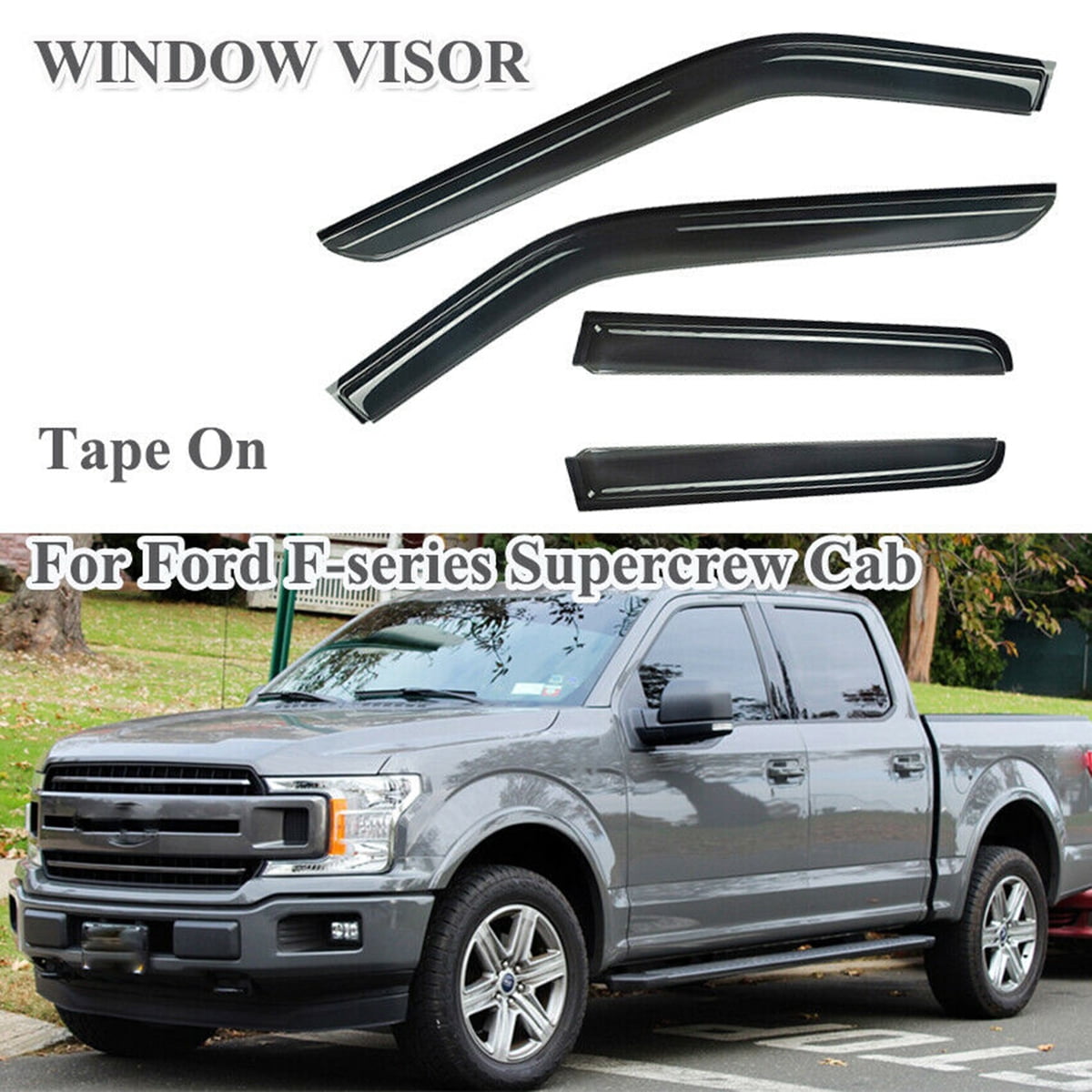 POSSBAY 4pcs Window Deflector Vent Visor Tape On Fit For Ford F150