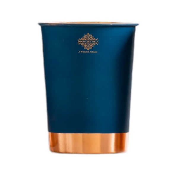 Indian Art Villa Copper Glass with Navy Blue Ombre Silk Print Design, Drinkware, 9.3 oz