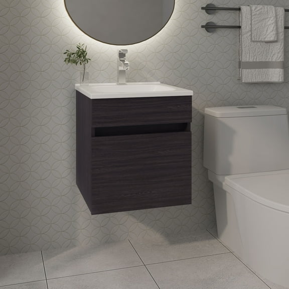 Modern Bathroom Vanity FM FURNITURE Belle Bathroom Floating Vanity with Sink, 1 Door, Wengue,Wooden Bathroom Vanity