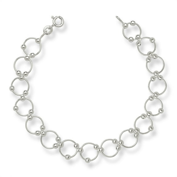 925 Sterling Silver Modern Moveable Bead Circle 7 Inch Bracelet Link Bracelet for Women