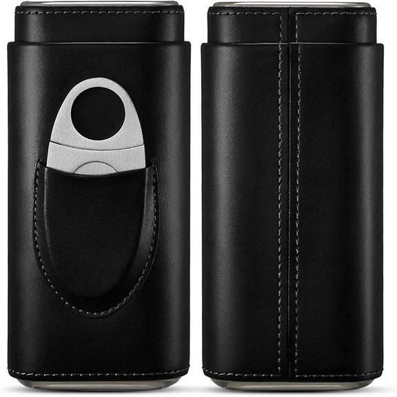 Cigar Case Travel - Cigar Humidor Accessories - Cigar Box with Cutter SEEJI Gift for Men (Black)