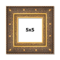 5x5 Frame Vintage Gold Solid Wood Picture Frame | 2.5 Inch Moulding Width | Ornate Bronze Museo