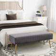 thumbnail image 3 of Upholstered Bench, SYNGAR Modern Gray Velvet Fabric Ottoman Bench with Gold Metal Legs, Bedroom Footrest End of Bed, 45 inches Bench for Entryway, Living Room, 3 of 7
