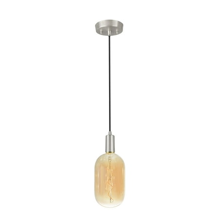 

Aspen Creative 79007-11 One-Light Hanging Socket Pendant Fixture in Satin Nickel Finish with T135 Vintage Edison Decorative LED Amber Light Bulb