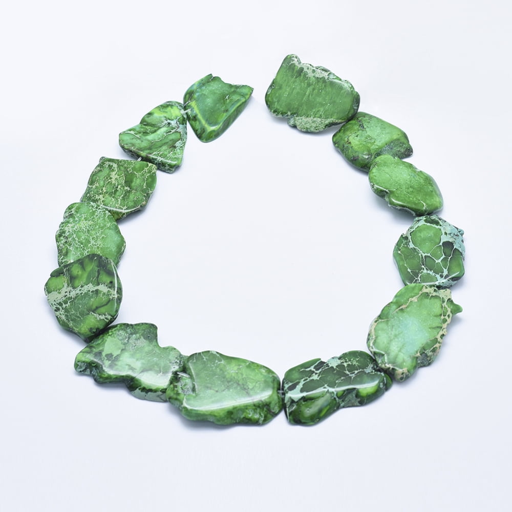 Natural Imperial Jasper Beads Strand Dyed Green 20~62x15~50x4~7mm Hole: 1~1.5mm 7~11pcs/strand 15.35 inch~16.14 inch(39~41cm)