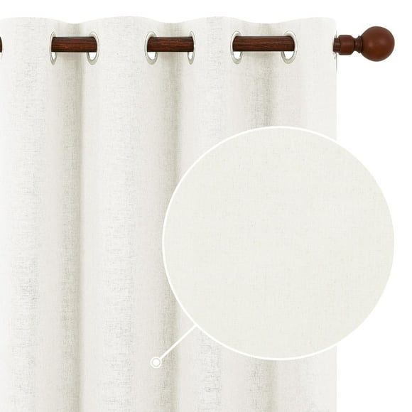 Deconovo Linen 100% Blackout Curtains for Bedroom, 52" W x 84" L, White, Grommet Room Darkening Drapes, Thermal Curtain for Living Room, 2 Panels