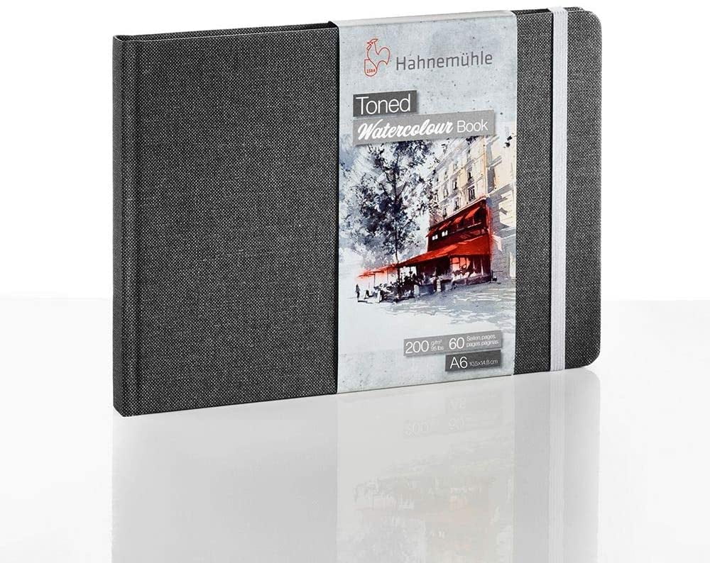 Hahnemuehle Toned Watercolor Paper Book, 30 Sheets, Landscape, A6 (4.1 in x 5.8 in), Gray