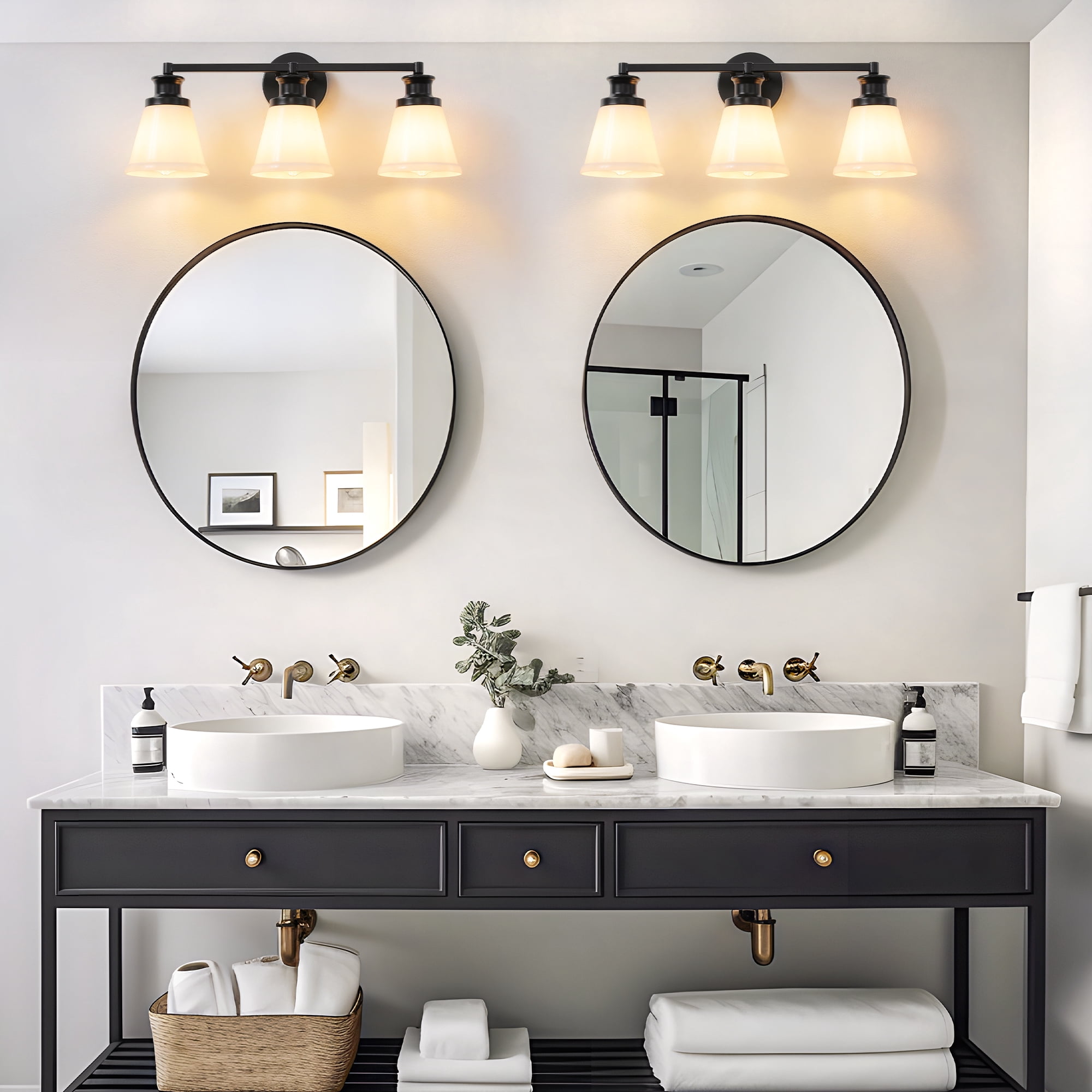 Bathroom Vanity Light Fixtures 3 Lights Modern Bathroom Lighting Fixtures Over Mirror with Frosted Milky Glass Shade Black Wall Sconce for Bath Bedroom