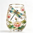 thumbnail image 4 of Hand Painted Dragonfly Lotus Pattern Stemless Glass Tumbler Gold Rim Elegant Clear Beverage Cup For Water Juice Home Table Decoration(Clear-11.3CM), 4 of 7