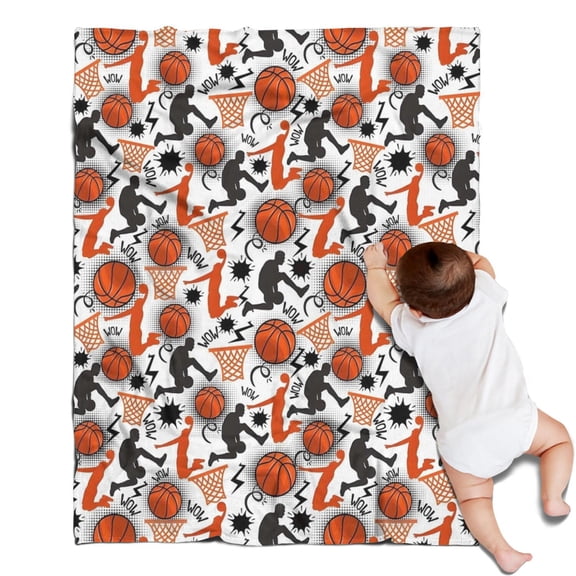 Orange Basketball Players Pattern Blanket,Comfortable Soft Lamb Wool Throw Blanket,All Season,Warm Lightweight Blankets for Sofa Bed Couch Living Room Chair,30"x40"
