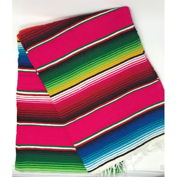 Mexitems Large Serape Mexican Blanket Authentic Sarape Blanket 84" X 60" Zarape (Pick Your Color) (Magenta)