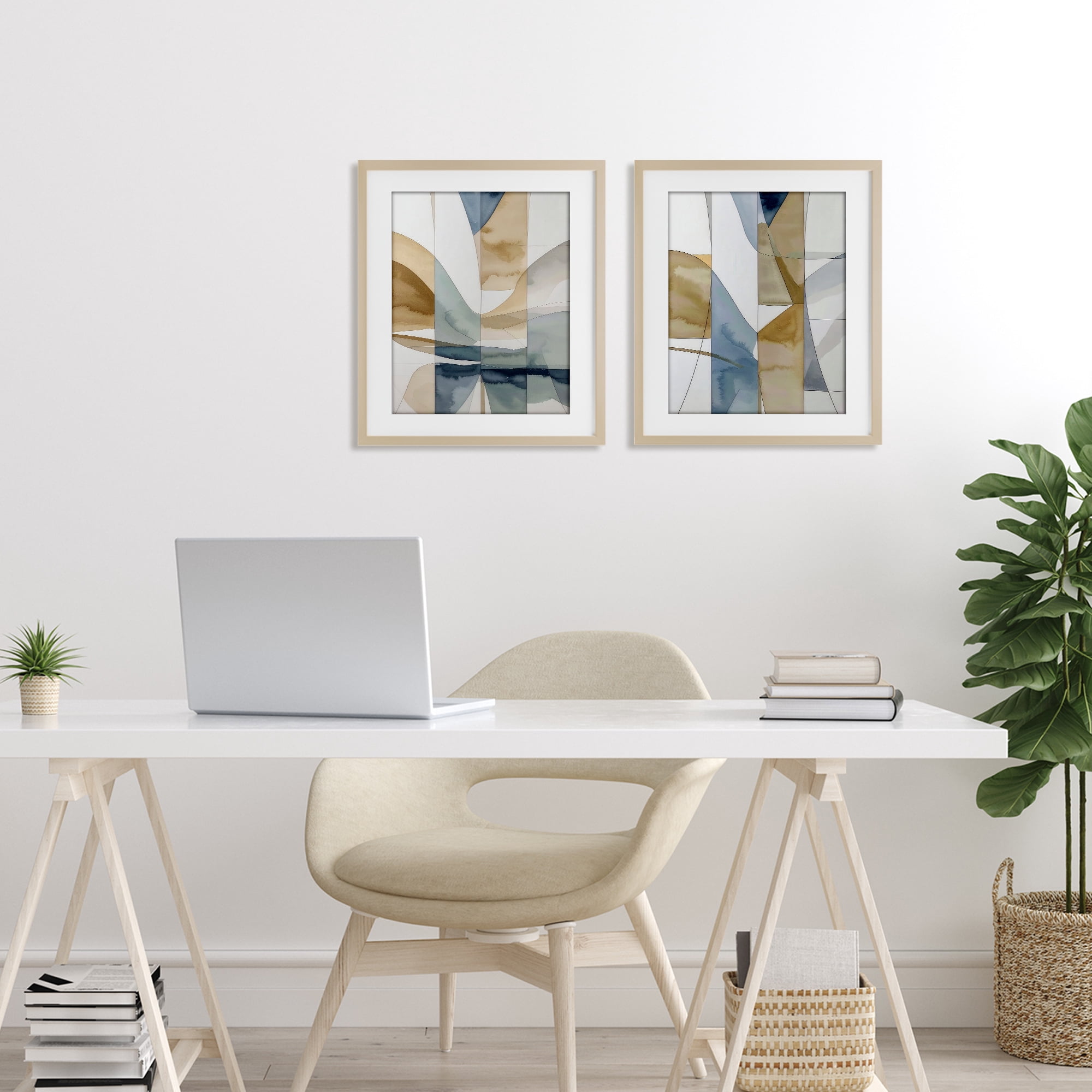 Stupell Industries Balanced Geographic Abstract 2 Piece Birch Framed Print Under Glass Set, design by Alonza Saunders