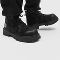 thumbnail image 4 of Women Platform Combat Ankle Boots Lace up Wide Toe Box Slip on Chunky Motorcycle Booties Vintage Distressed Fall Winter Footwear Black Size 7.5, 4 of 6