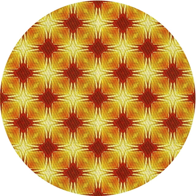 Ahgly Company Machine Washable Indoor Round Transitional Saffron Yellow Area Rugs, 3' Round