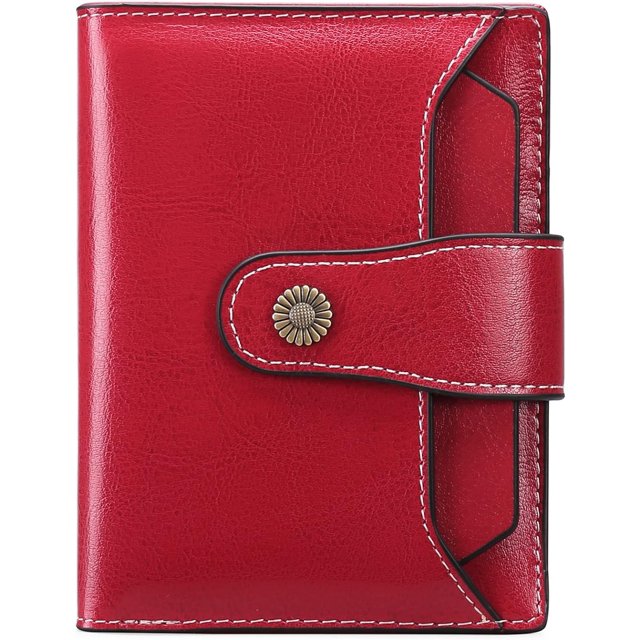 GHSDFBB Small Wallet for Women Genuine Leather Bifold Compact RFID Blocking Small Womens Wallet, BO-Bright Red, Compact (GLQ186)