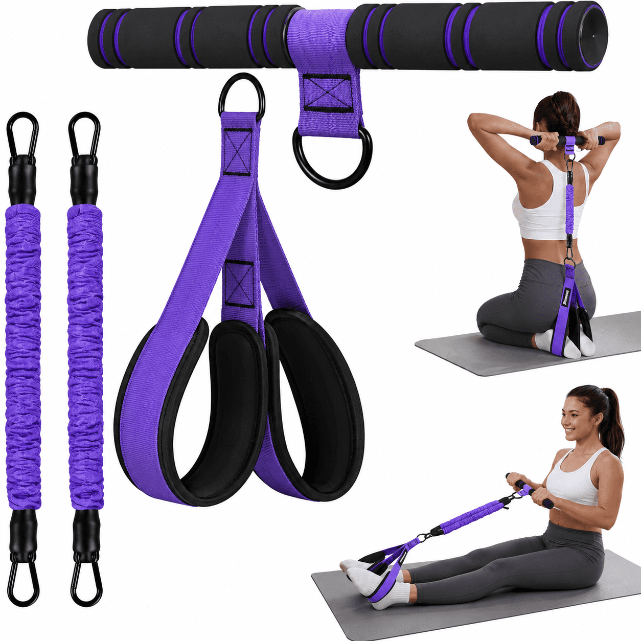 Pedal Resistance Band with Handles, Adjustable Foot Pedal Exercise Band for Full Body Workout, Sit Up Pull Rope for Abs, Arms, Legs, Waist, Home Gym Fitness Equipment