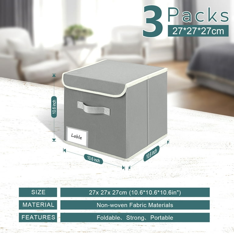 Homsorout 3 Pack Storage Boxes with Lids Foldable Storage Cubes