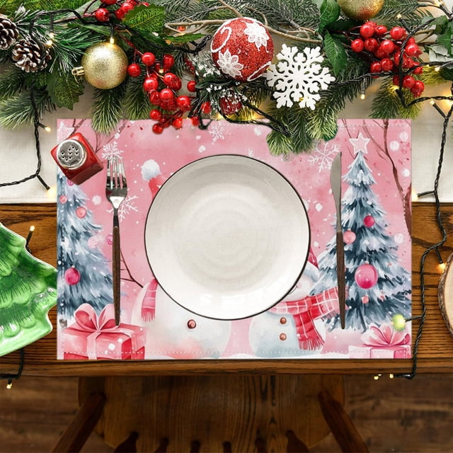 Cameland Napperons de Noël en Lin Napperons Réversibles en Lin Décorations de Table à Manger de Noël Napperons de Café Napperons de Table de Cuisine Napperons de Noël en Lin