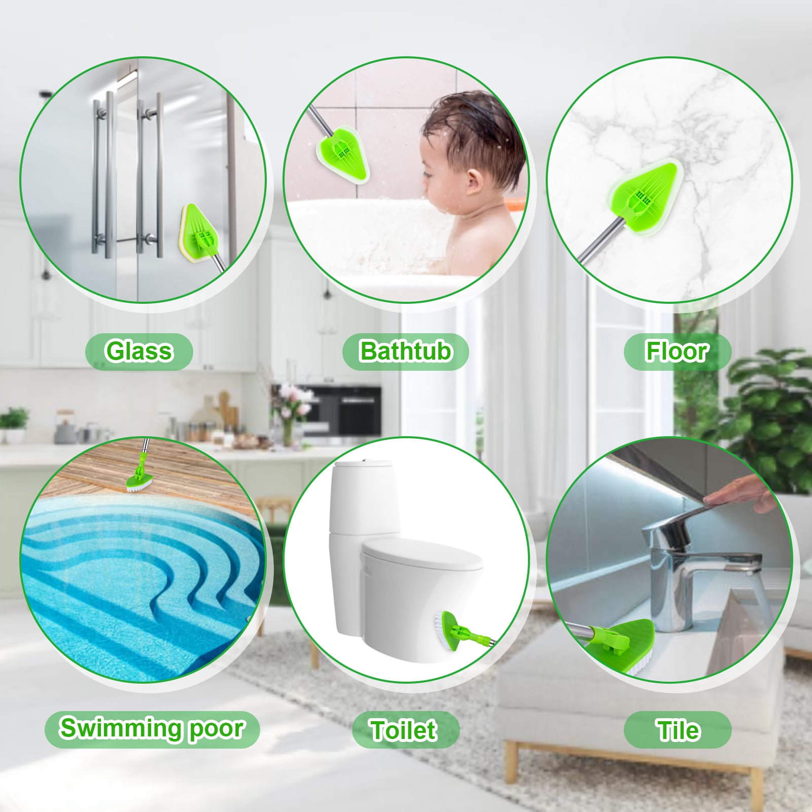 Armscye Long Handled Scrub Brush for Shower, 35'' Tub Cleaning Scrubber Brush Set, Adjustable Long Handle Scrub Brush for Cleaning Bathtub Wall Bathroom Glass Toilet