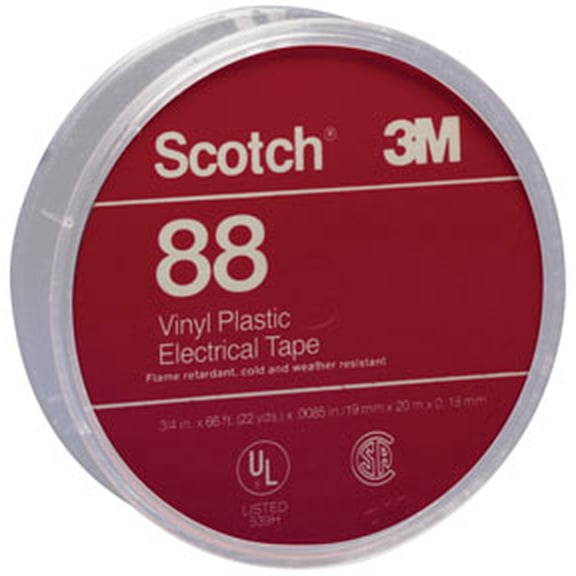 3m 3M-6143 Scotch Vinyl Plastic Electrical Tape Super 88, 3/4" X 66'