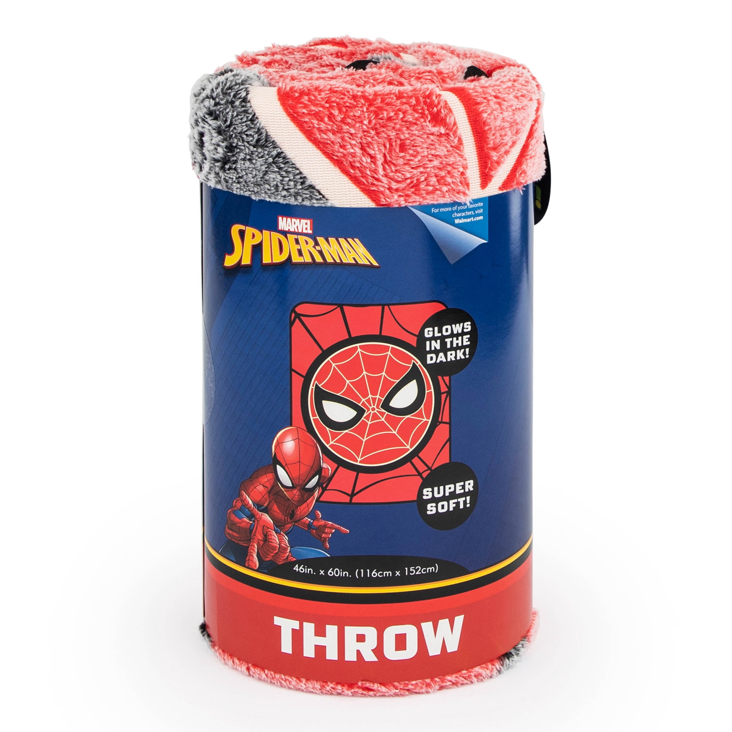 Spider-Man Web Head Glow In The Dark Kids Throw, 46 x 60, Microfiber, Red, Marvel