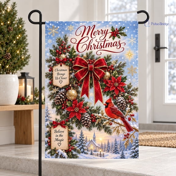 Garden Flag Merry Christmas Winter Sleigh Fox and Cardinal Holiday Decor