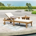 thumbnail image 2 of Jopath Outdoor Wood Lounge Chair, Outdoor Reclining Chair with Rolling Wheels and Adjustable Backrest for Poolside Garden Deck Teak+ Beige, 2 of 9
