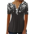 thumbnail image 2 of Yangnuo Womens Tops Summer Pleated Button V Neck Short Sleeves T-Shirt A-Line Floral Tunic Top for Unique Printed Pattern, 2 of 5