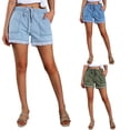 thumbnail image 4 of Women’s Washed Blue Denim Shorts Casual Drawstring Elastic Waist Frayed Hem Loose Short Jeans, 4 of 5
