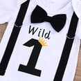 thumbnail image 3 of Viworld Baby Boy First Birthday Outfit Infant Wild One Boy Bow Tie Short Sleeve Romper+Shorts Bodysuit Cake Smash Outfits(9-12M), 3 of 5