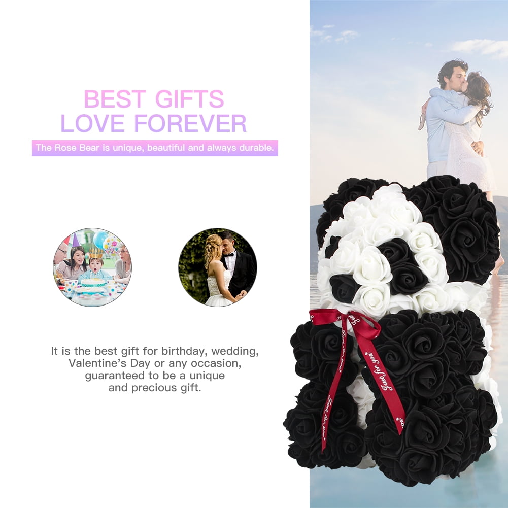 Private Jungle Panda Rose Bear Forever Handmade Artificial Rose Flower Bear Best Gift for Valentines Day,Anniversary,Birthdays,Bridal Showers 10 inch Bear