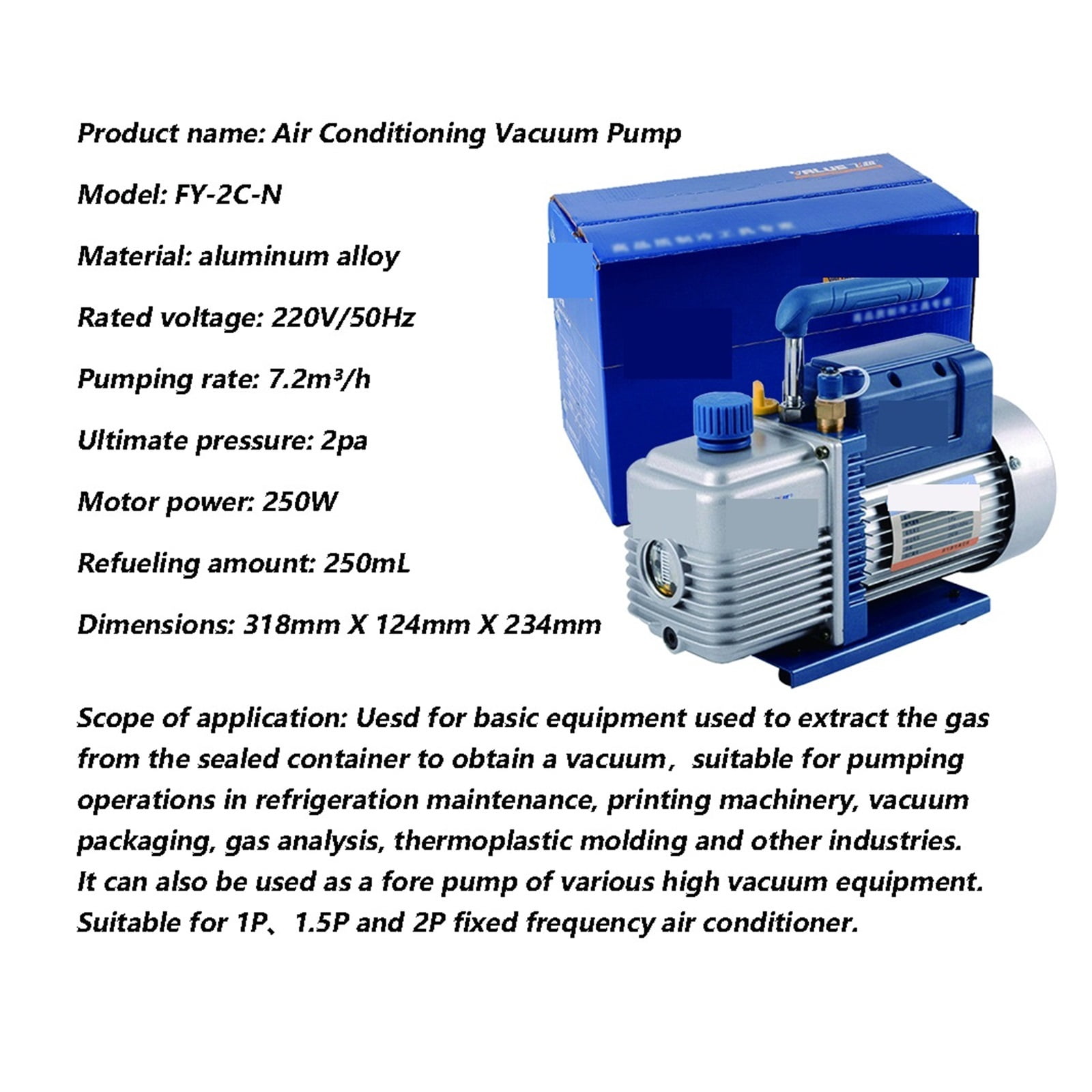 FY-2C-N Refrigeration Vacuum Pump Kits For 1P 1.5P And 2P Fixed Frequency Air Conditioner Refrigeration Repair Tool ,Outstanding Oil Inlet System