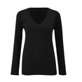 thumbnail image 4 of Bovemsi Women's V Neck Sweater Long Sleeved Solid Color Pullover with A Base Shirt Spring and Autumn Loose Sweater Top, Black Summer Women's Long Sleeve T-Shirts, S, 4 of 9