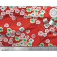 thumbnail image 3 of Soimoi Red Cotton Cambric Fabric Peony Floral Print Sewing Fabric Yard 42 Inch Wide, 3 of 3