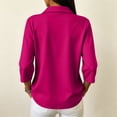 thumbnail image 4 of Womens Polo Shirts 3/4 Sleeve Collared Button Vintage Cute Fall Tops Hot Pink L, 4 of 9