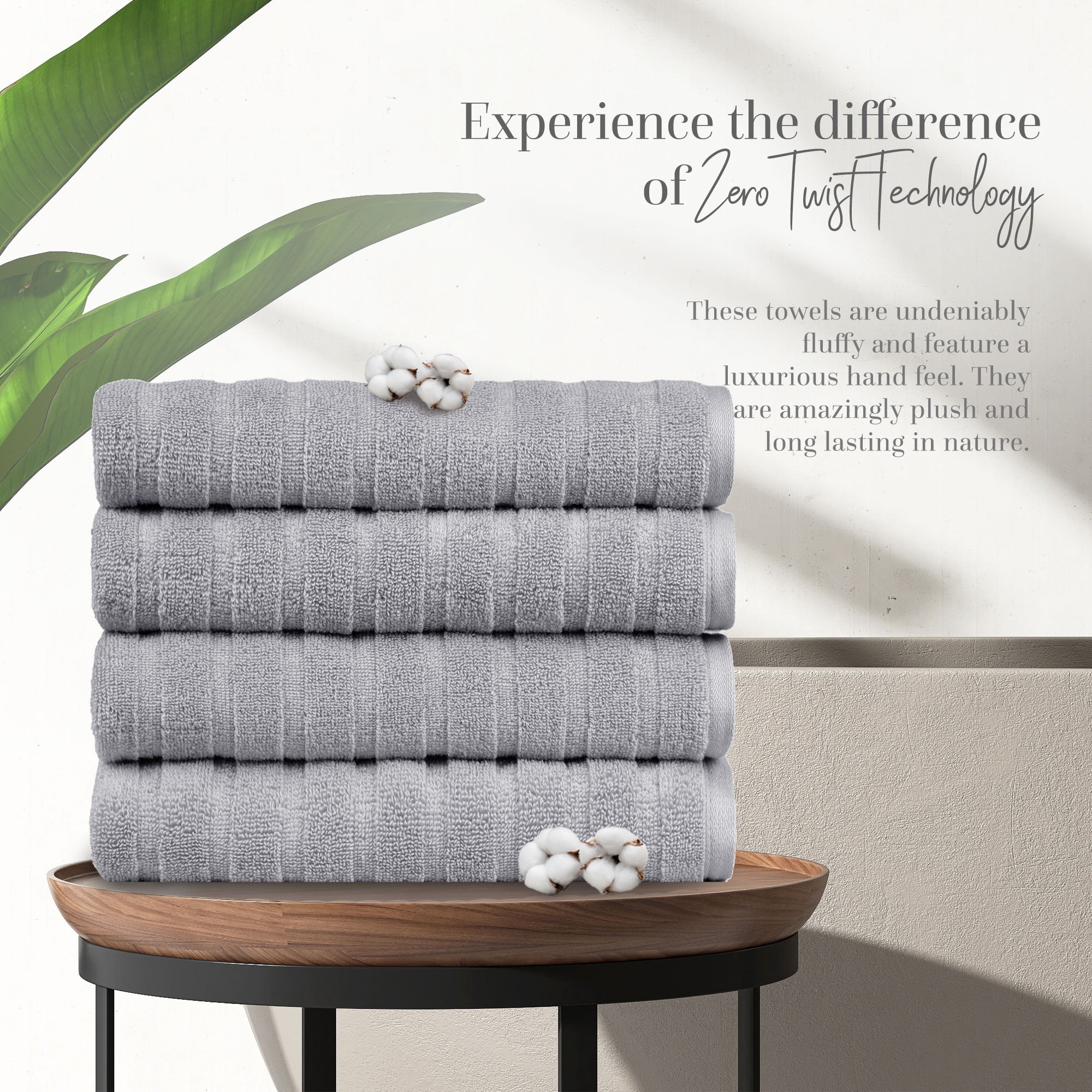 Everyday Home by Trident Quick Dry 4 Bath Towels, 100% Cotton , lightweight,Soft, Absorbent, Bathroom Towels, 4 Bath 27"x54", Charcoal