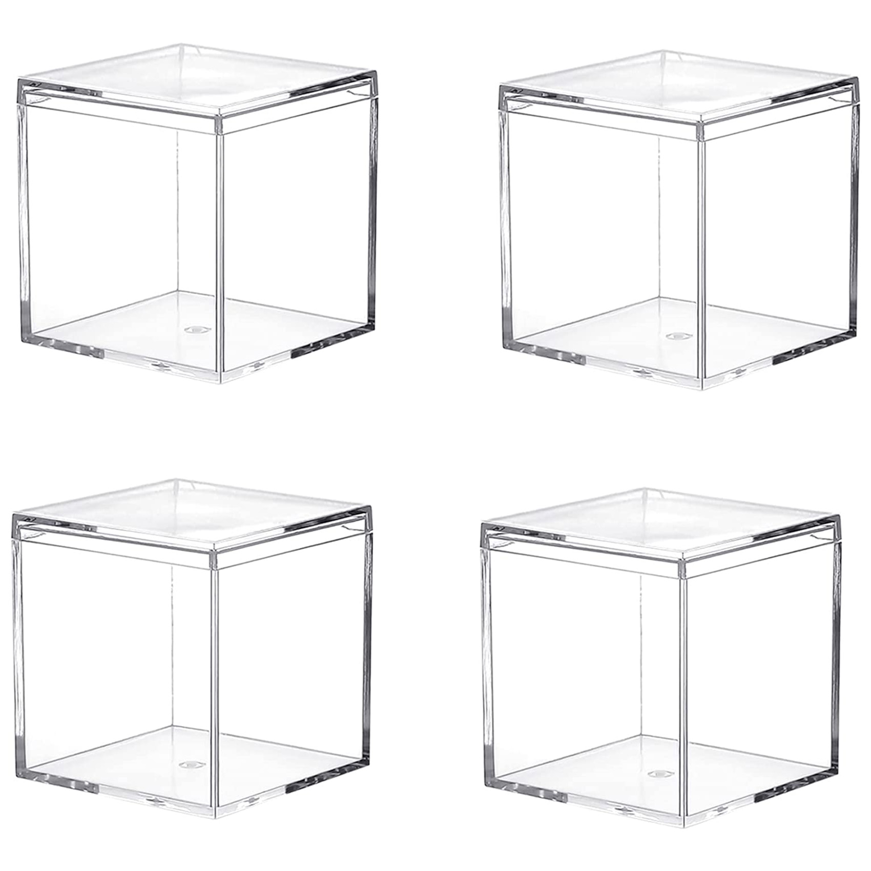 Clear Plastic 4 Pack Plastic Square Cube Containers with Lid Storage