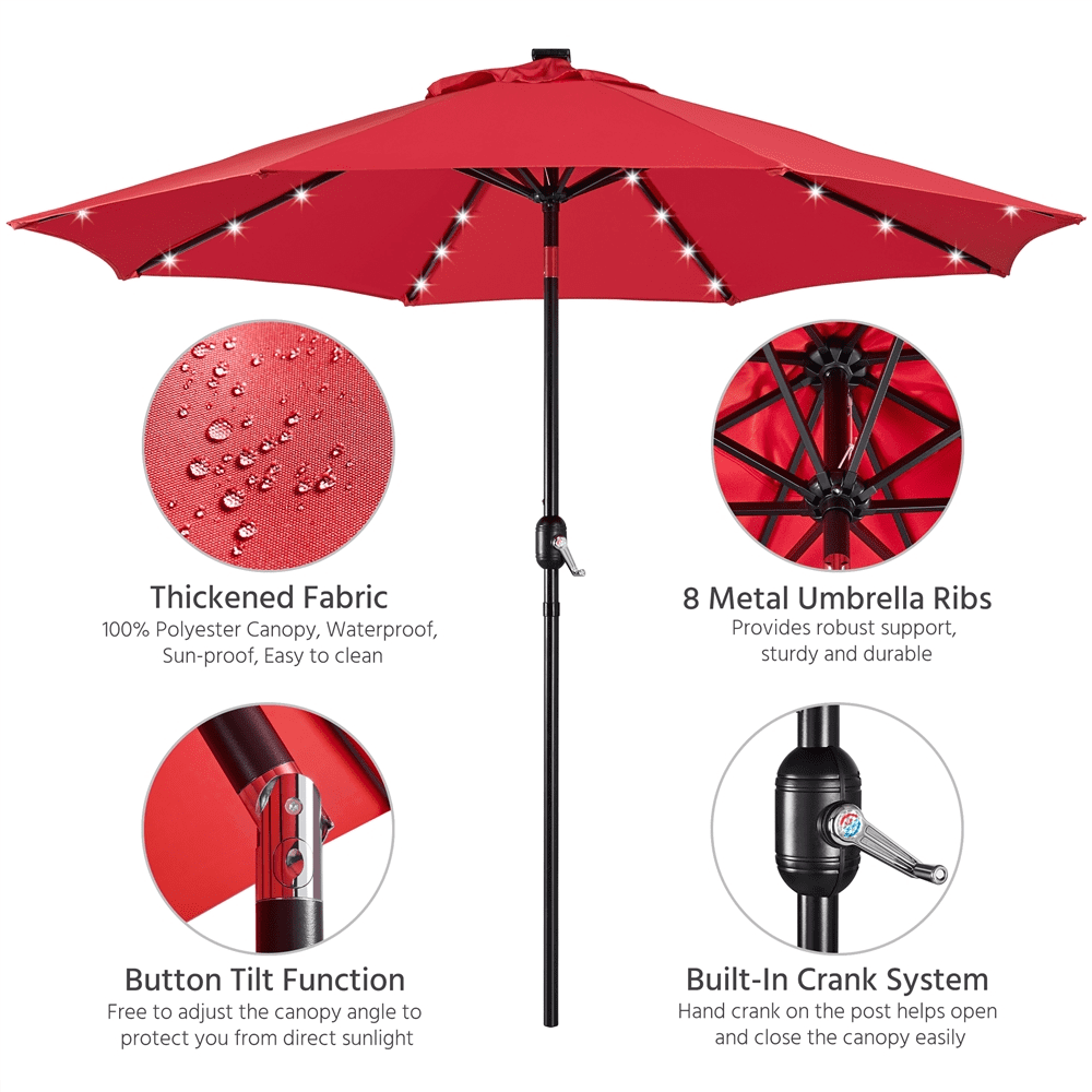 Renwick 9ft Outdoor Market Patio Umbrella with 32 LED Lights, Red