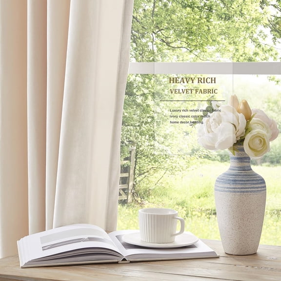 Cream Curtains 72 inch Length- Set of 2 Living Room Ivory Velvet Blackout Window Drapes Curtain Thermal Insulated Room Darkening Decor Grommet Curtains for Bedroom Set of 2 Panels