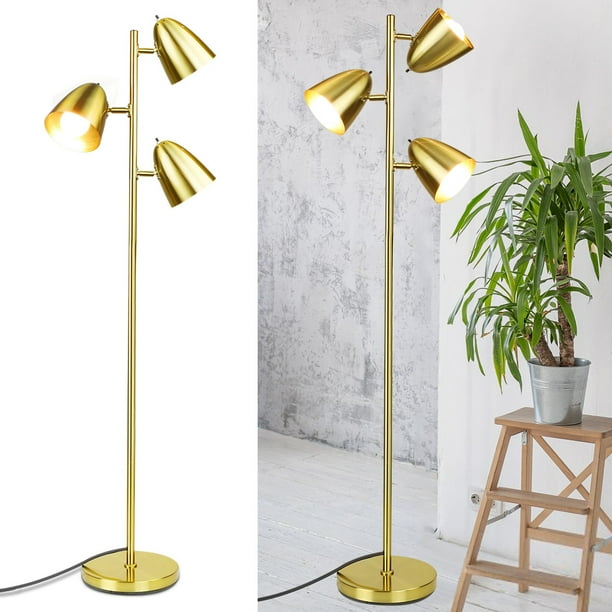 Depuley Modern Floor Lamp 3 Light Reading Standing Tree Lamp with Adjustable Metal Heads Brass Tall LED Lighting E26 Base Bulbs Include